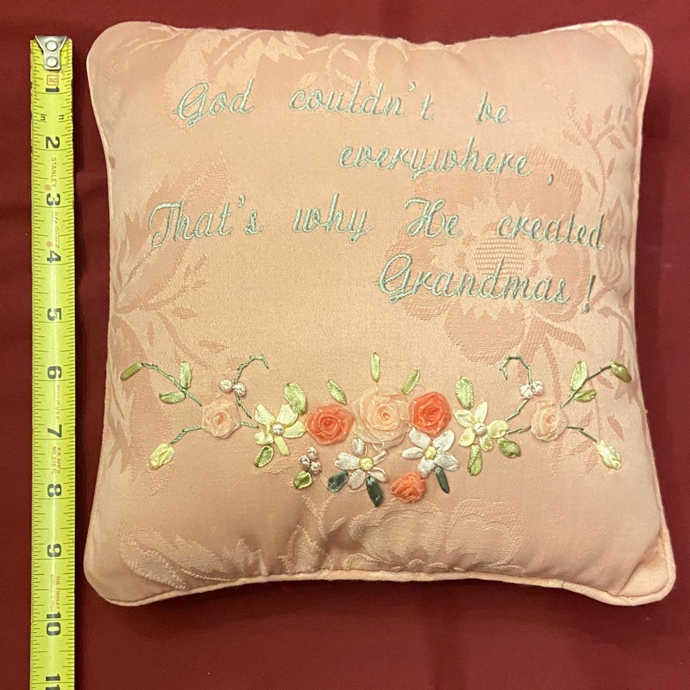 Peach Embroidered Grandma Pillow